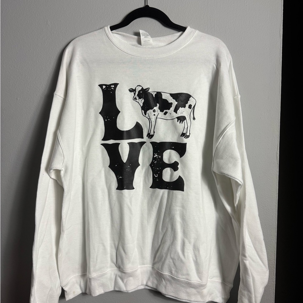 Hanes EcoSmart White Sweatshirt - Cow Love